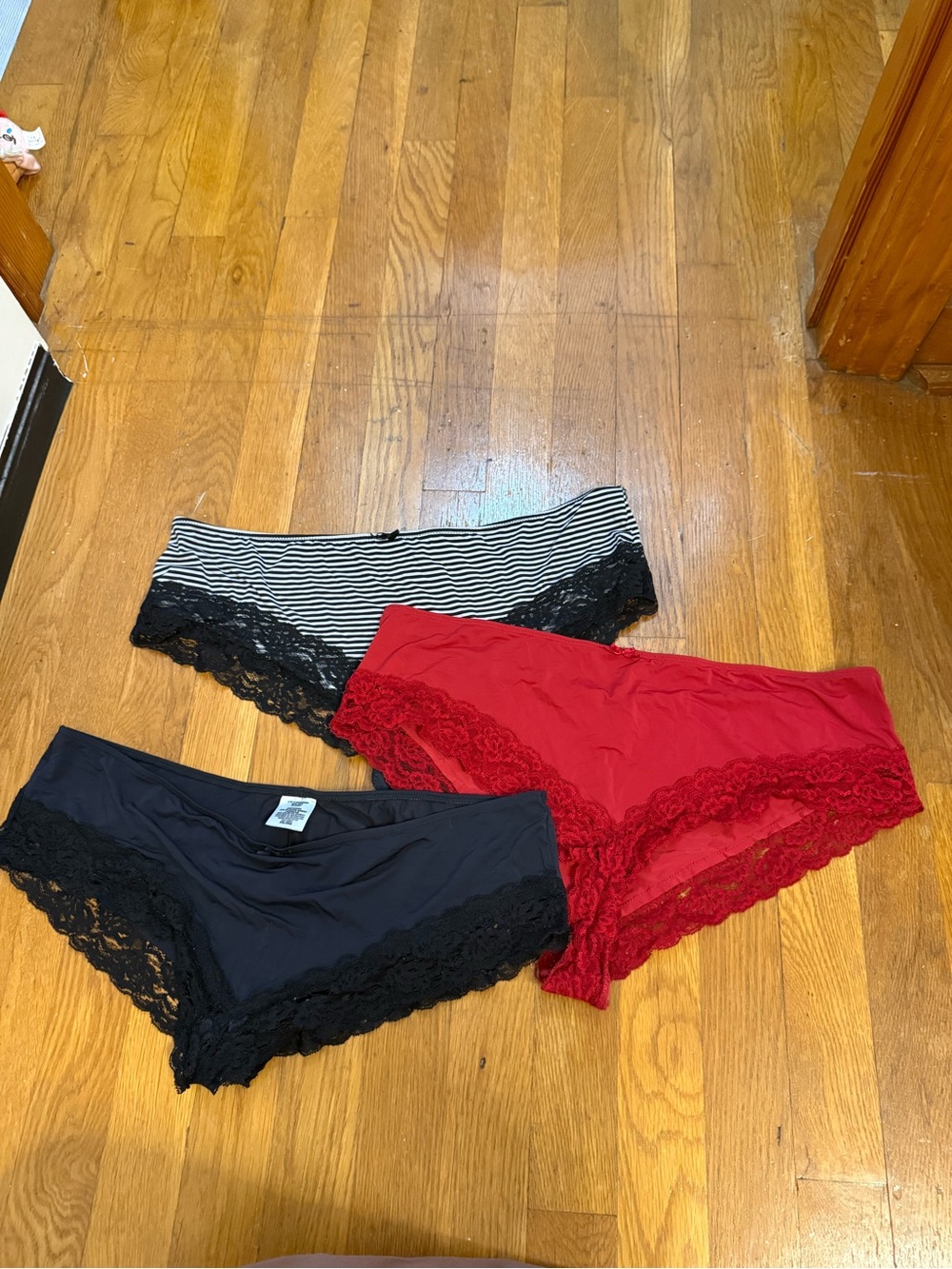 Women's Lace-Trim Hipster Panty - Red, Black & Striped